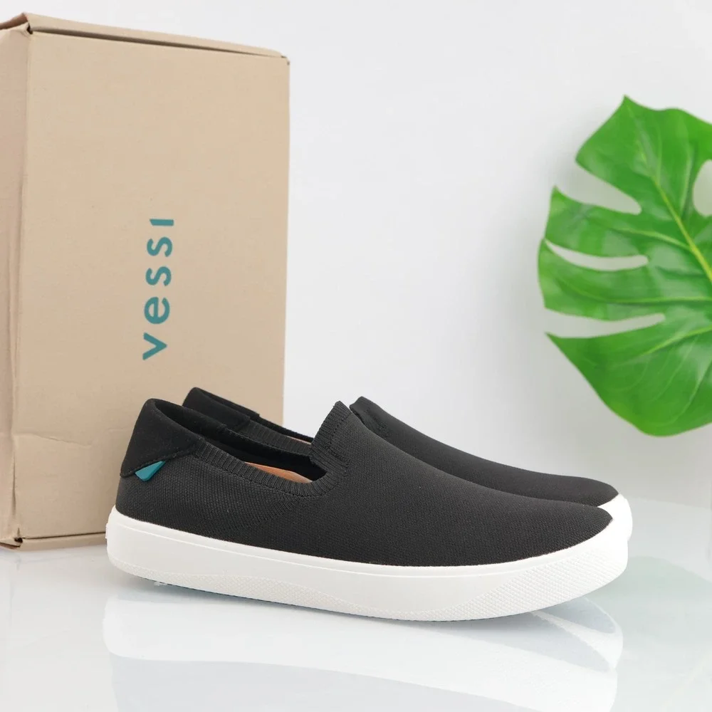 Vessi Womens Boardwalk Slip-On Sneakers Size 10 Waterproof Black Comfort Shoes